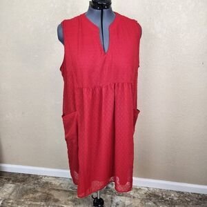 Jodifl Solid Red Swiss Dot Sleeveless Dress with Large Pockets 3X (4935)